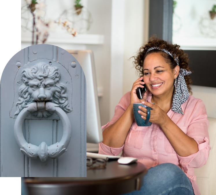 Door knocker and person on the phone